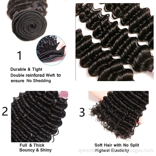 Brazilian Deep Wave Hair 100% Unprocessed Virgin Human Hair extension Bundles Weave Natural Black Color  Remy Jarin Hair Bulk